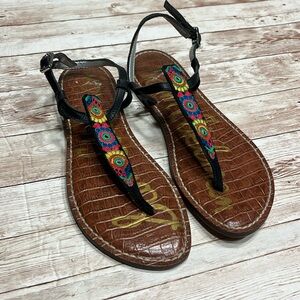 Sam Edelman GiGi Toe Thong Sandals  Embroidered Tribal Pattern Size 6-1/2